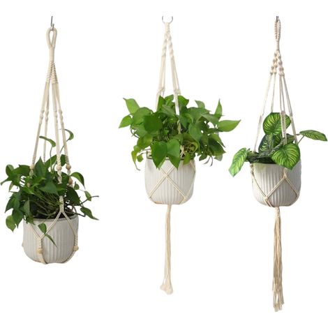 Suspension Plante Lot de 3, Pot Suspendu Interieur Exterieur  Lot de 3 suspensions en coton tressé 3 tailles différentes supporte la plupart des pots utilisable en intérieur et extérieur (1/5)