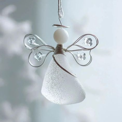 Angel Ornament - Handmade Sea Glass With Wire Wrap - Beach Holiday Decor - Hanging Pendant - 1 Piece (1/4)