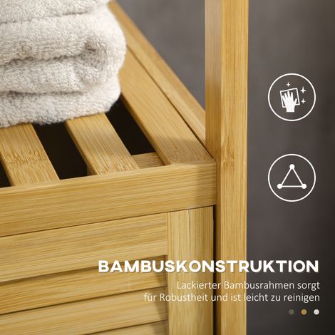 Armoire de salle de bain en bambou, 1 étagère, 1 placard, 33 x 36,5 x 67 cm, couleur naturelle (1/4)