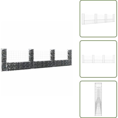 Gabionenkorb U-Form mit 4 Säulen Eisen 380x20x100 cm - Eisenzaun - Gabionsystem - Gartenabtrennung - Terrassenrand - Begrenzungsmauer (1/5)