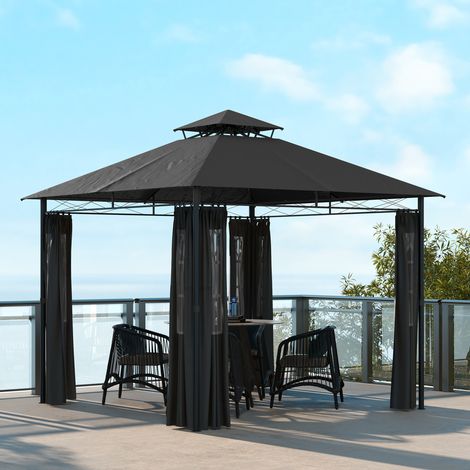 Pavillon Partyzelt Gartenpavillon, 2,95 x 2,95 x 2, 85 m, Dunkelgrau