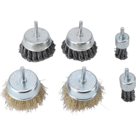 Brosse métallique rotative pour perceuse – 6 pièces, acier inoxydable, pour décapage, dérouillage et polissage (1/5)