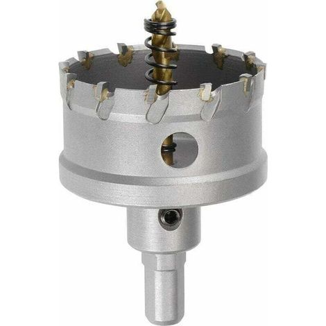 Fraise-trepan en carbure de 60 mm pour acier inoxydable – scie cloche avec tige triangulaire antidérapante et foret central revêtu de titane (1/5)