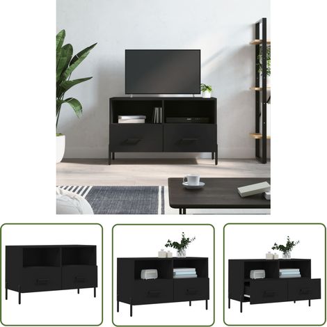 The Living Store TV-Schrank Schwarz 80x36x50 cm Holzwerkstoff - TV Schrank - Fernsehtisch - Holzwerkstoff - Schwarz - Wohnzimmermöbel (1/5)