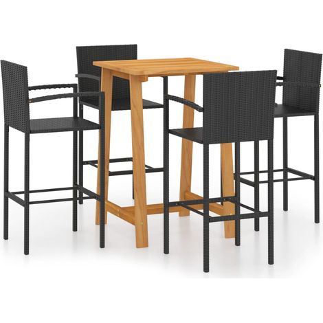 Set de 1 Table et 4 Tabourets de bar de jardin, Ensemble Table et Chaises Noir OIB1410E (1/5)