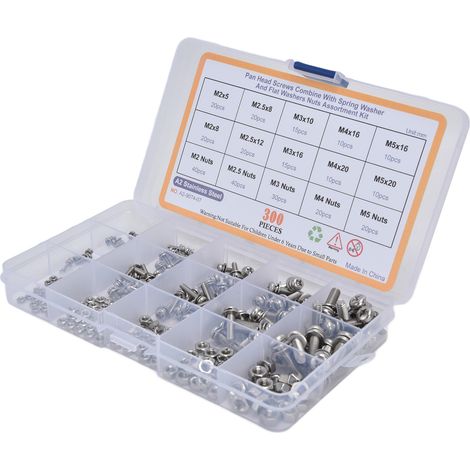 Kit 300 pièces Vis Rondelles Écrous Inox 304 Acier Tête Fraisée Cruciforme pour Professionnels (1/5)