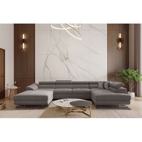 Wohnlandschaft Schlafsofa Sofa CARMELO in Stoff Nova Grau Ottomane Links (1/3)