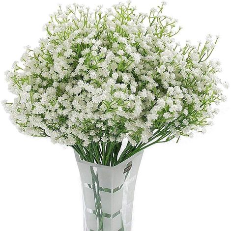 Flores artificiales de gypsophila, 12 unidades, de seda blanca, ideales para bodas, fiestas, novias y decoración de oficinas. (1/5)