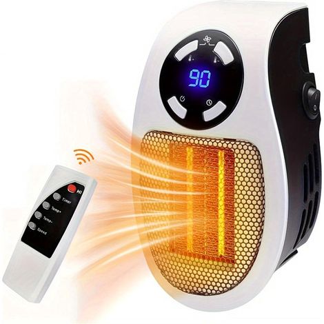 Chauffage d'appoint 500 W, chauffage d'appoint électrique à prise murale comme vu à la télévision avec thermostat réglable et minuterie et affichage (1/4)