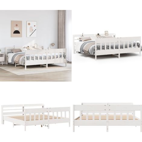 Giroletto senza Materasso Bianco 200x200 cm Legno Massello Pino - Testiera per letto - Letto con testiera