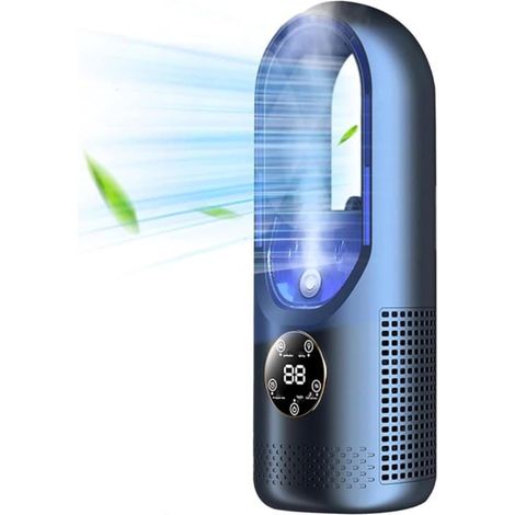 Ventilateur sans pales, ventilateur de table, rafraîchisseur d'air, refroidissement écoénergétique, ventilateur sans pales silencieux, commande tactile, USB, ventilateur portable, bleu (1/5)