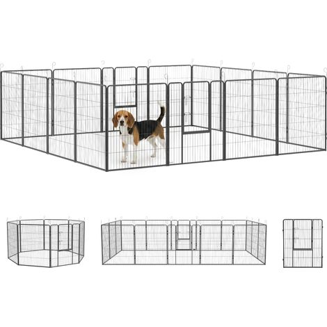 Enclos pour chiot modulaire 16 panneaux acier gris 3,2x3,2x1 m