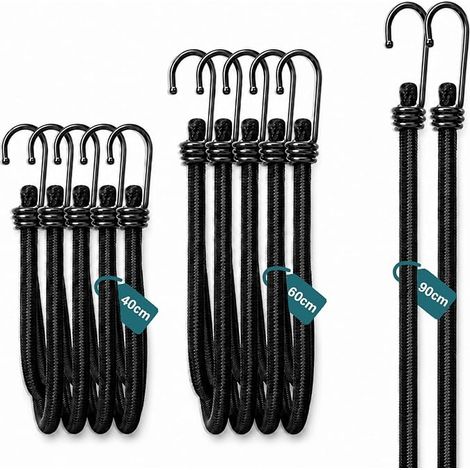 Set of 12 Bungee Cords, with Hooks, Heavy Duty Elastic Bands for Bike, Motorcycle, Car, Tent, Camping, Trailer Luggage Strap and Tarpaulins Military and Outdoor Use (1/5)