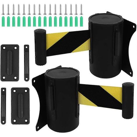 Barrière de sécurité murale rétractable (lot de 2)barrière de sécurité fixe rétractable avec coffret en aciersangle noire et jaune de 4,88 m (16 pi). (1/5)
