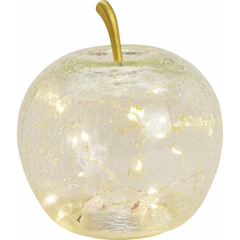 LED Glas Apfel 16 cm - transparent - Deko Frucht in Bruchglas Optik Batterie betrieben mit Timer