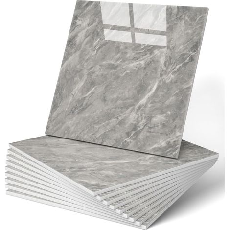 10x carreaux adhésifs marbre 30x30cm étanches pour douche, cuisine, salle de bain - Panneaux muraux PVC gris clair (1/5)