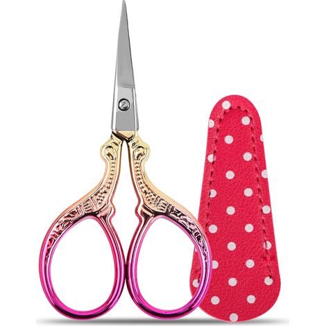 Petit ciseaux couture, Ciseaux de couture Petit ciseaux broderie ciseaux en acier inoxydable Sharp ciseaux couture tissu Avec housse de protection en PU(1 pour) (Rose rouge) (1/5)