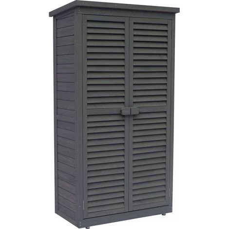 Habitat Et Jardin – Armoire de jardin en bois de sapin naturel – Résistante à l'eau – Double porte type persienne – 87 x 46 x 160 cm – Anthracite (1/4)