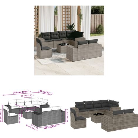 9-tlg. Garten-Sofagarnitur mit Kissen Grau Poly Rattan - Gartenmöbel Set - PE-Rattan Möbel - Outdoor Lounge - Esstisch - Sofasatz - Home & Living (1/3)