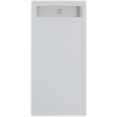 Mineralguss-Duschwanne extra flach ELITE Schieferoptik GRAU 70x140cm Ablaufschutz in Chrom Ablaufschutz in Chrom