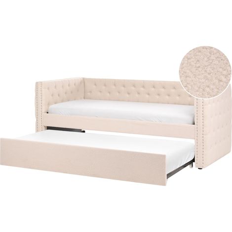 Glam Boucle EU Single Trundle Bed Frame 3ft Slatted Frame Buttoned Beige Gassin (1/5)