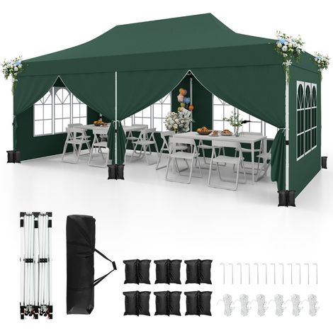 Gazebo pop-up con 6 pareti laterali e ingressi con cerniera, Gazebo istantaneo portatile per festa e picnic 3 x 6 m Verde (1/3)
