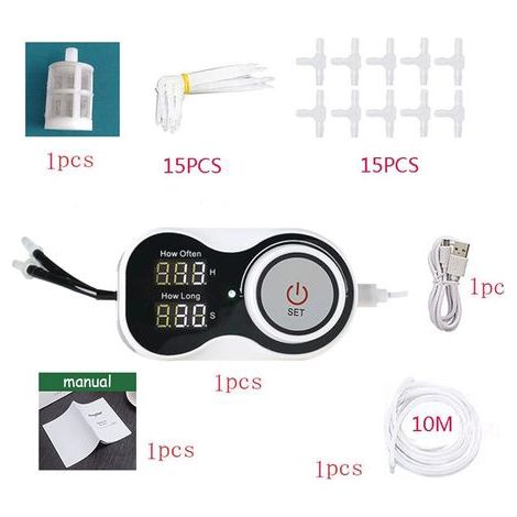 Kit d'arrosage automatique d'intérieur, kit d'irrigation goutte à goutte automatique pour jusqu'à 15 plantes, kit d'irrigation goutte à goutte pour plantes d'intérieur, kit d'arrosage automatique ave