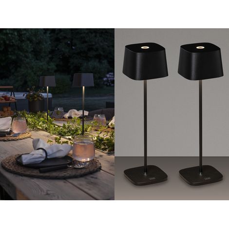 2er Set Wiederaufladbare LED Outdoor Tischleuchten dimmbar in Schwarz, Höhe 25cm (1/5)