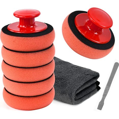Lot de 6 Éponge de Polissage de Voiture - 90 MM - avec Poignée Antidérapante - Pad à la Main Poignée Pad Polissage Tampon de Polissages Eponge Polissages Voiture pour Voitures et Moto (1/5)