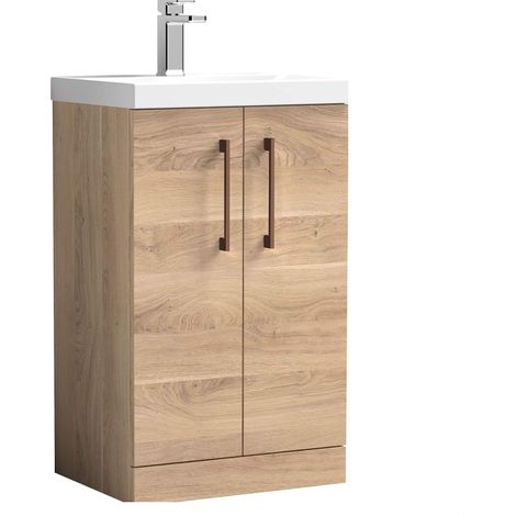 Balterley Bramshall Modern Bathroom 2 Soft Close Door & Mid-Edge Vanity Unit Basin, Bleached Oak, 500mm (1/4)