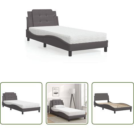 vidaXL Oreiller de tête - Cadre de lit sans matelas Zadar gris 90x190 cm similicuir (1/5)