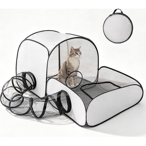 Enclos d'extérieur pour chat avec tunnel, tente portable pour chat, tunnel pliable, tente portable pour animaux de compagnie, enclos de jeu pour chiens et petits animaux, intérieur, camping et voyage (1/5)