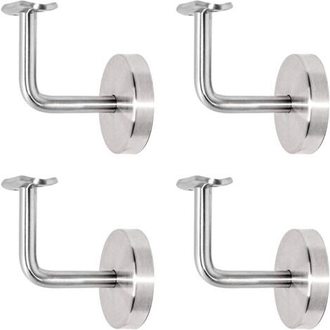 A 4 supports de main courante au mur -Support de main courante - Support mural - Fixation à 3 trous - Avec rosace de recouvrement de 60 mm de diamètre - Pour tube rond en acier inoxydable (1/5)