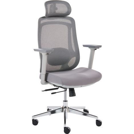 Silla de oficina giratoria ergonómica de malla inclinable regulación altura reposacabezas reposabrazos ajustables asiento deslizante gris Olyra (1/5)