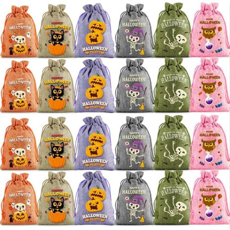 24 Jutebeutel mit Kordelzug für Halloween, Süßigkeitentüten, Aufbewahrungsbeutel und Gastgeschenke (1/5)