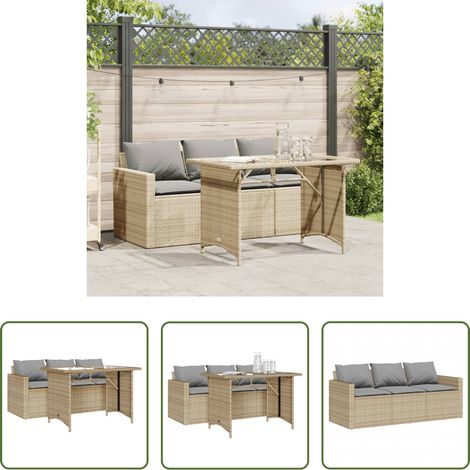 Canapé extérieur - Ensemble à manger de jardin et coussins 2 pcs beige poly rotin (1/5)