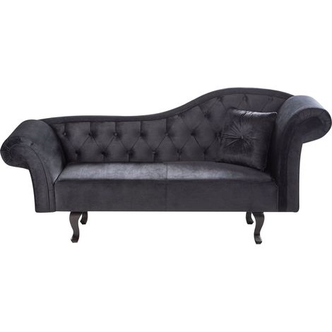 Right-Hand Chaise Lounge LATTES Velvet Black with Cushion