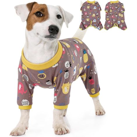 Combinaison Chien Post-Opératoire 25 cm dos, Body Coton Doux Anti Léchage, Vêtement de Récupération Alternative à la Collerette, pour Petits Chiens Mâle & Femelle, Marron Cacao M (1/5)