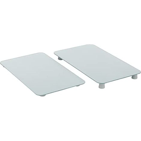 WENKO Protezione per piano cottura, copertura per piano cottura in vetro, Set di 2, vetro temperato, 30x52 cm, argento