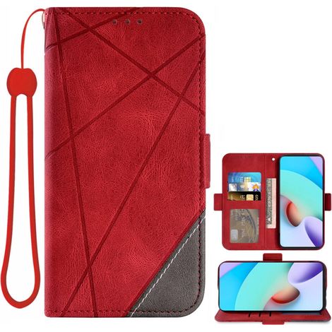 Étui portefeuille de protection pour Asuwish Moto G50 5G, étui à rabat en cuir avec support, dragonne et cordon - Rouge (1/2)
