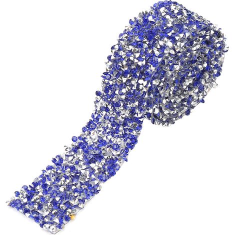 Ruban scintillant à strass cristal, maille losange 30mm, rouleau 1 mètre, décoration bleu foncé (1/5)