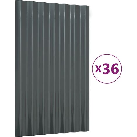 Panneaux de toit,panneaux couverture de toiture 36 pcs Acier enduit poudre Anthracite 60x36 cm -94491 (1/5)