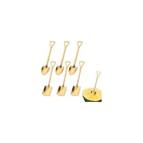 6 cuillères en Acier Inoxydable, Pelle créative en Forme de Pelle, cuillère Rouge, cuillère à pastèque, thé au Lait, café, cuillère à Sucre, crème glacée, cuillère à Dessert (doré)