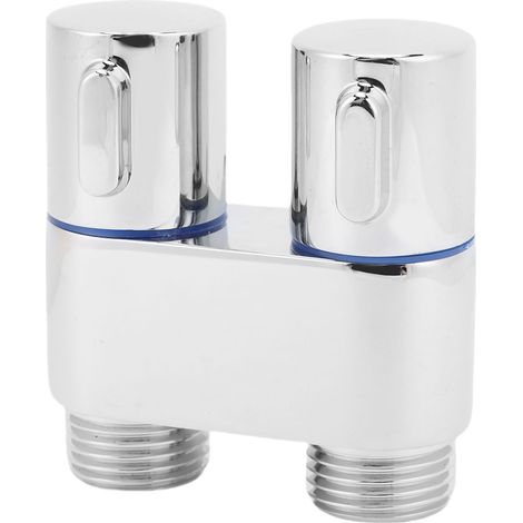 Robinet d'angle 1 entrée 2 sorties filetage mâle G1/2 double commande en métal chromé pour salle de bain WC bidet balcon (1/5)
