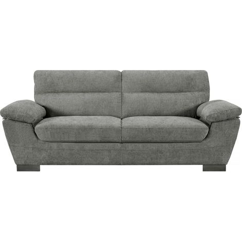 Habitat Et Jardin – Canapé droit 3 places en tissu chenille gris – Dimensions 210 x 88 x 90 cm – Confort optimal avec têtières – Structure en bois d'eucalyptus