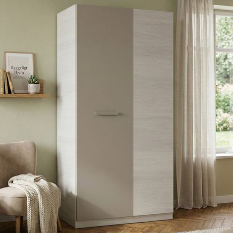 Dmora - Garderobe Daabec, Schlafzimmer Kleiderschrank mit 2 Flügeltüren, Schrank mit 3 Einlegeböden und Kleiderstange, 90x52h200 cm, Weiß und Braun (1/4)