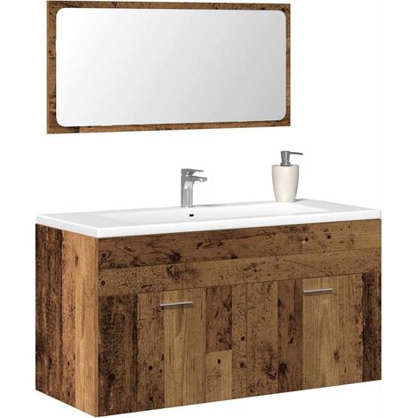 Badschrank mit Spiegel Altholz-Optik Holzwerkstoff