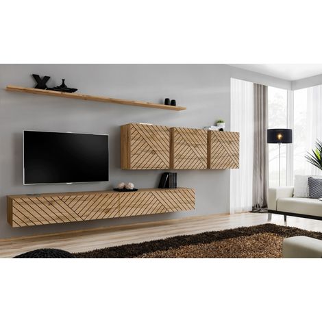 Ensemble de 7 meubles muraux "Switch VII " pour TV en bois - Beige - L 340 x H 150 x P 40 cm - Livraison gratuite