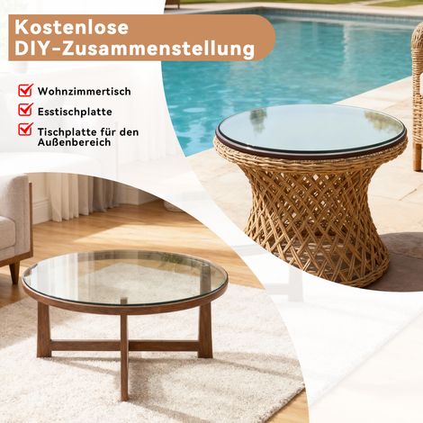 Plateau de table rond séparé en verre trempé, diamètre 46 cm, épaisseur 0,6 cm, durable et sans montage, pour cuisine, salon et salle à manger (1/5)