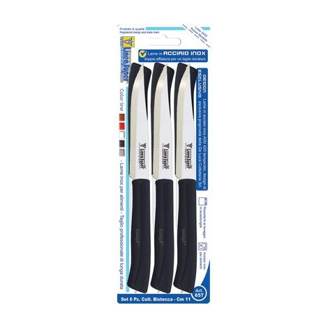 Coltello Bistecca Super De Luca Manico Plt Nero Inox 11 cm 6 Pezzi